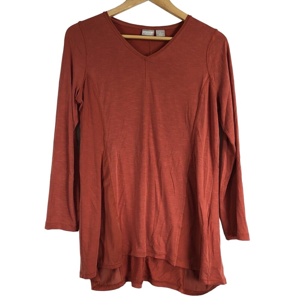 Chicos 1 Women Tunic Top Shirt Sz M Orange Fall Color Modal Minimalist Stretch